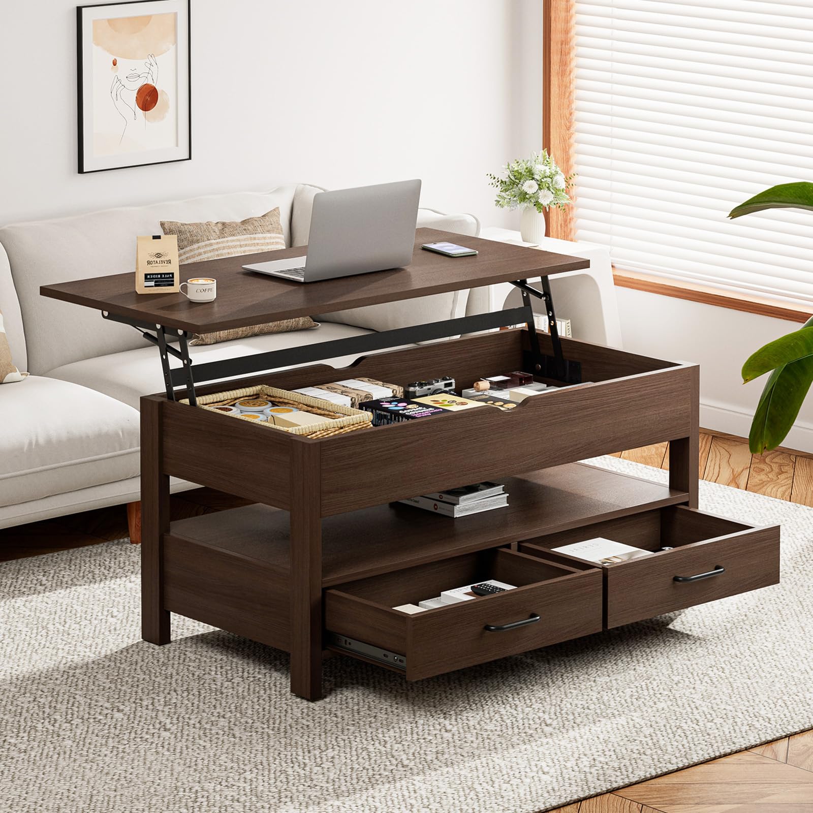 Amazon.co.jp: IKIFLY ローテーブル 昇降式 木製 コーヒーテーブル