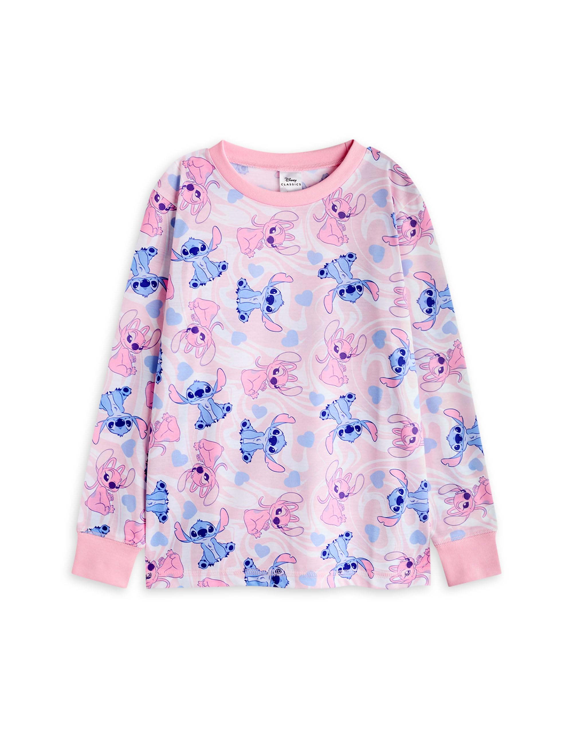 Disney Set Pigiama per Ragazze Lilo & Stitch, Confezione da 2 | Indumenti da Notte per Bambini con Stampa su Tutta la Superficie con Punti Blu e Rosa e Grafica con Angeli