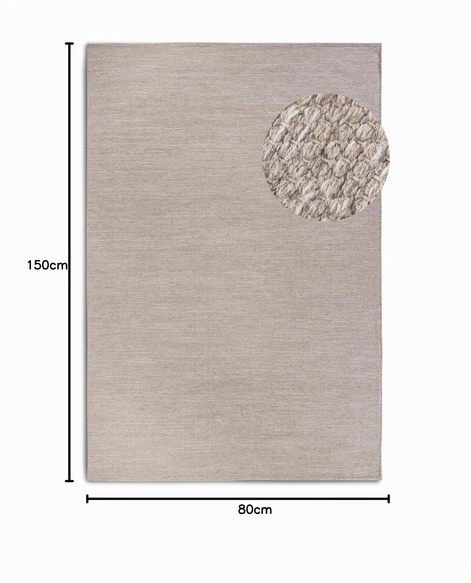 Elle Decor ation Pradesh Alfombra de Lana Natural, Tejida a Mano y respetuosa con el Medio Ambiente, para salón, Dormitorio, Comedor, Pasillo, Cocina, Lino Blanco, 80 x 150 cm