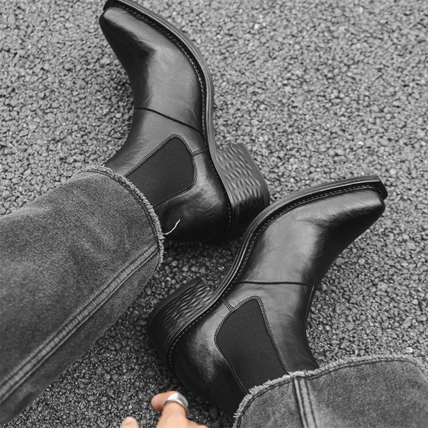 [Taopagii] ハイヒール チェルシーブーツ 身長アップ ショートブーツ メンズ サイドゴア ビジネスカジュアル モード系 紳