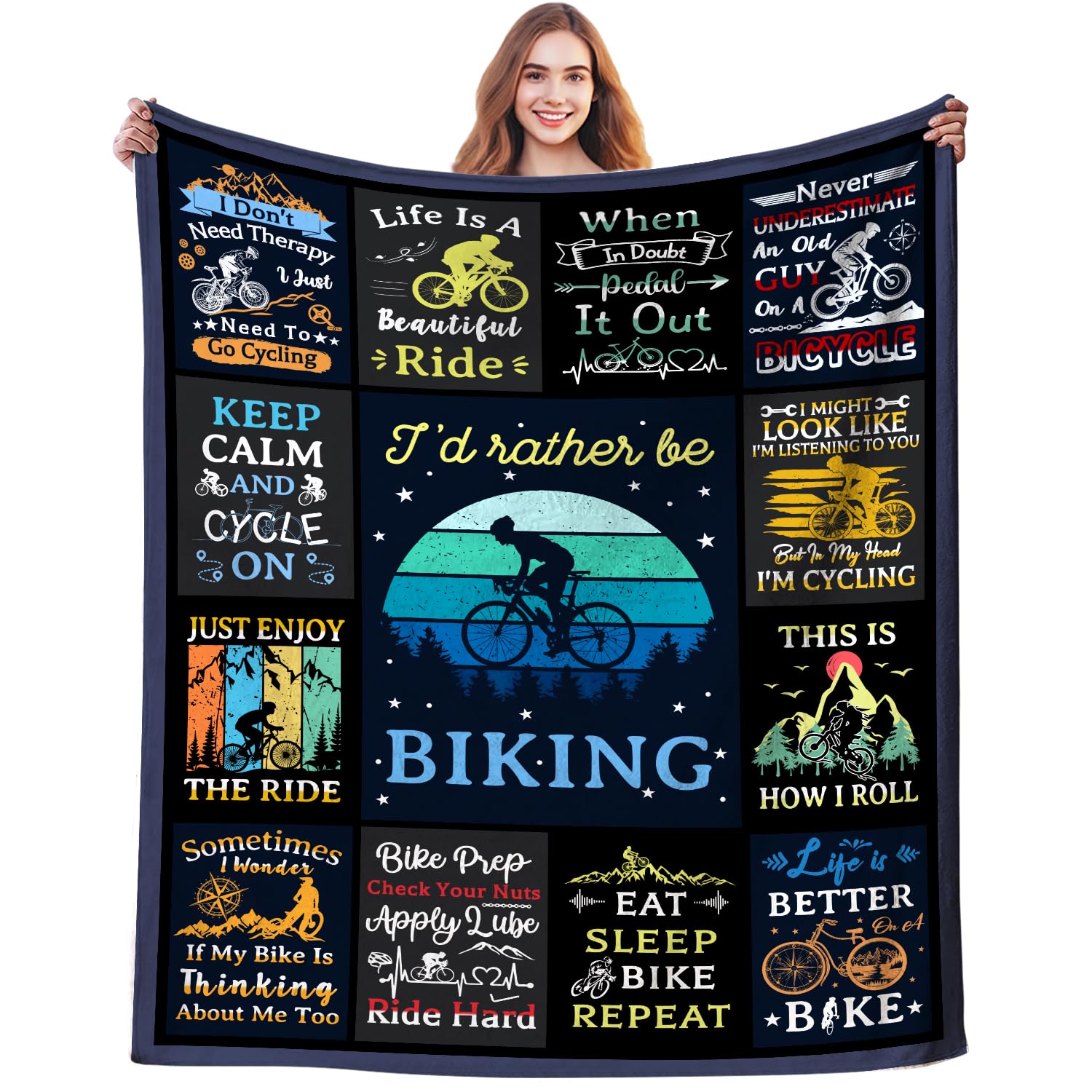 DikiTeenz Bicycle Cycling Blanket Mountain Biking Gifts for Men Women Kids Adults Bicycle Enthusiast,Unique Biking CyclistsThrow Blanket Gifts for