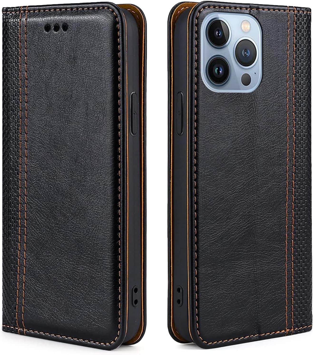 Flip Wallet Case for iPhone 14/14 Plus/14 Pro/14 Pro Max, Durable Leather Case with Card Holder Kickstand Magnetic Clasp Shockproof TPU Shell Folio Phone Cover (Color : Preto, Size : 14Pro)