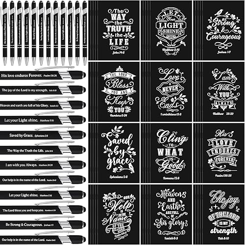 Qilery 120 piezas de regalos cristianos a granel, bolígrafos bíblicos, juego de bloc de notas con versículos bíblicos, bolígrafos de la Biblia,