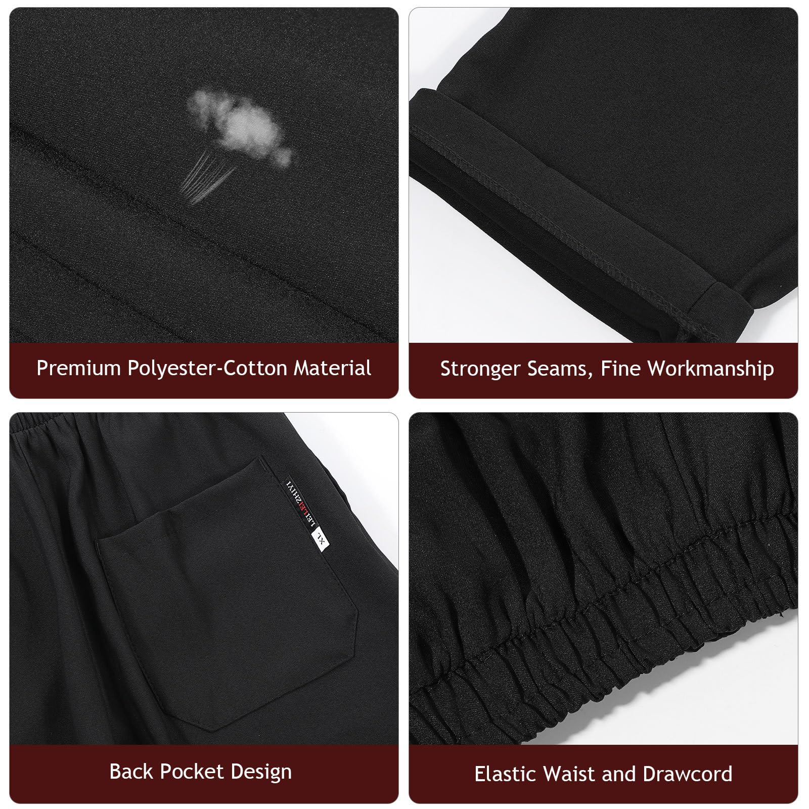 Adorainbow Pantalon Cuisine Noir pour Chef en Polyester-Coton Respirant et Facile à Laver, pour Hôtel et Restaurant, Taille M Confortable et Résistante