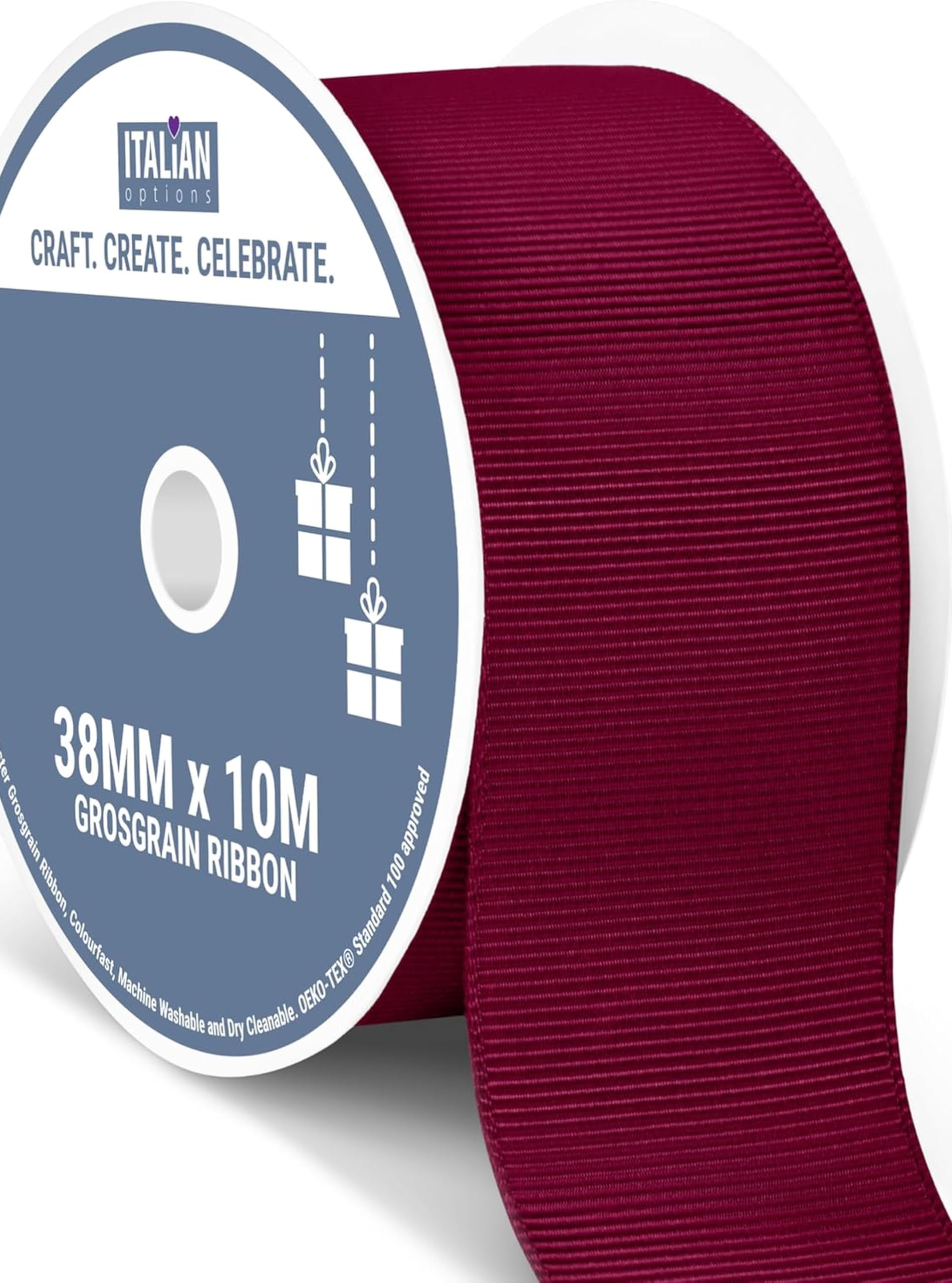 Italian Options Grosgrain Ribbon 38mm, Strong Plain Burgundy Ribbon for Bows, Wedding, Crafting, Sewing, Hair Accessories, Gift Wrap, 38 mm x 10 Metre Roll, Burgundy โ image 1