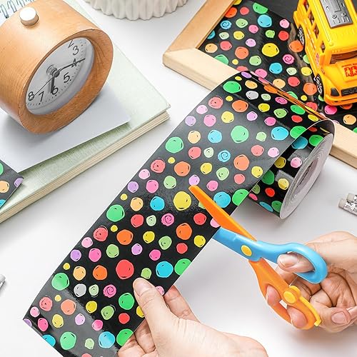 Vista 50 de Zonon 65 Feet Bulletin Board Borders Black and White Polka Dots Striped Grid Borders Decorative Straight Scalloped Wavy Rolled Trim Classroom Back