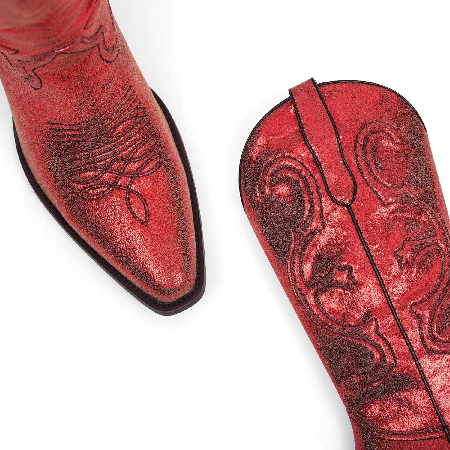 Women's Cowboy Boots Mid Calf Cowgirl Boots Pointed Toe Chunky Heel Fashion Embroidery Western Pull On Boots - Image 2