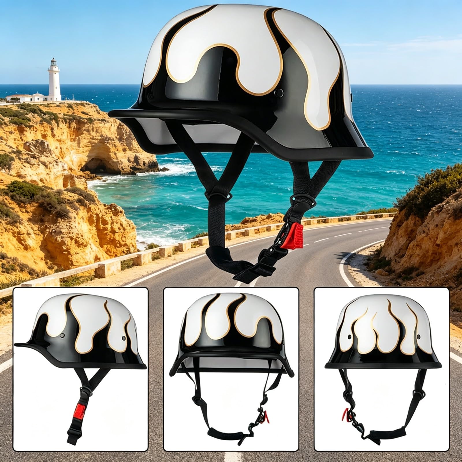 Phantom Mini Kask Motocyklowy Otwarty Certyfikat Atest ECE 22.06 Dopuszczony do Ruchu Skorupa ABS Szybkie Zapięcie Cruise Bobber z Kominiarką Skuter Chopper