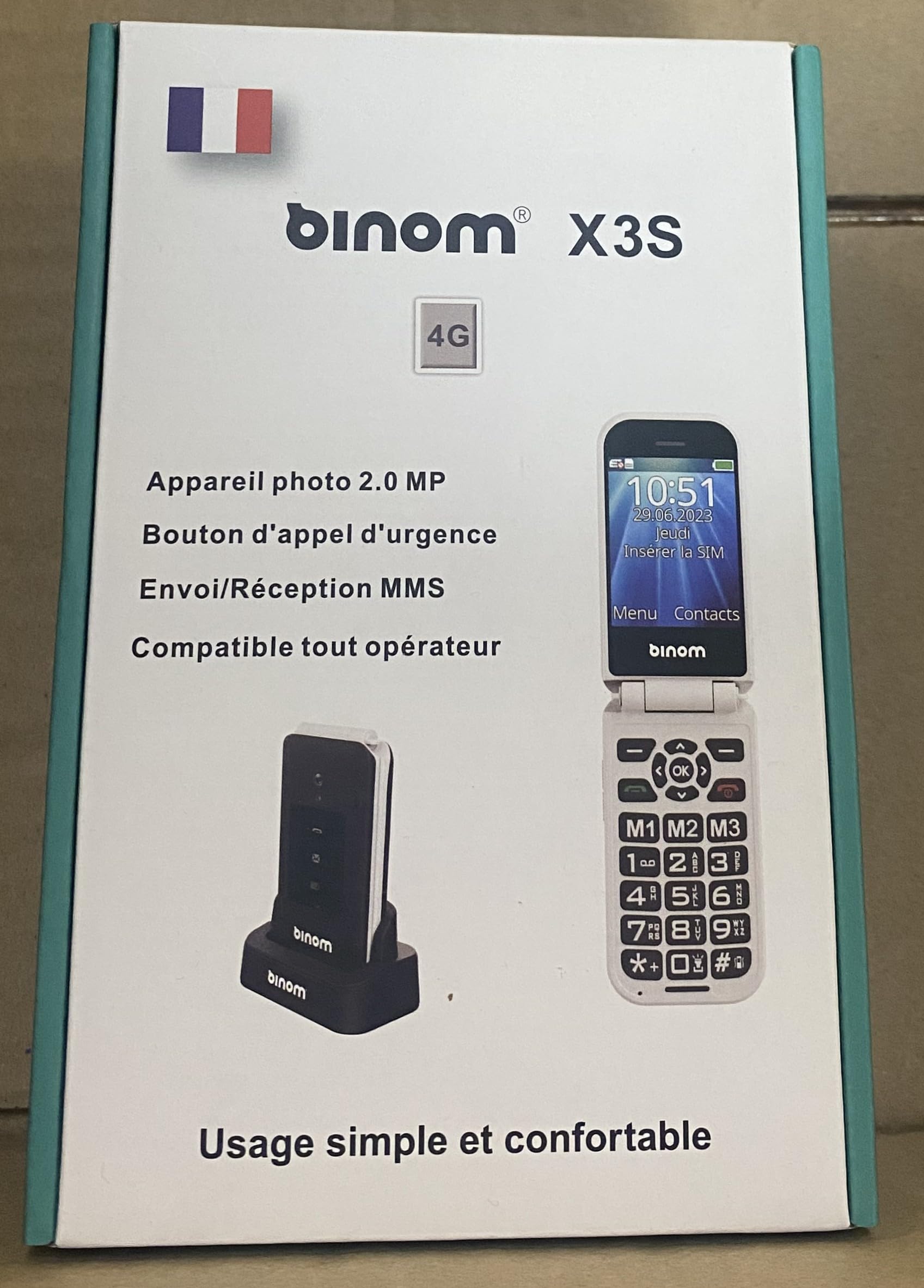 BINOM - Téléphone pour sénior X3S 4G clapet Noir/Blanc