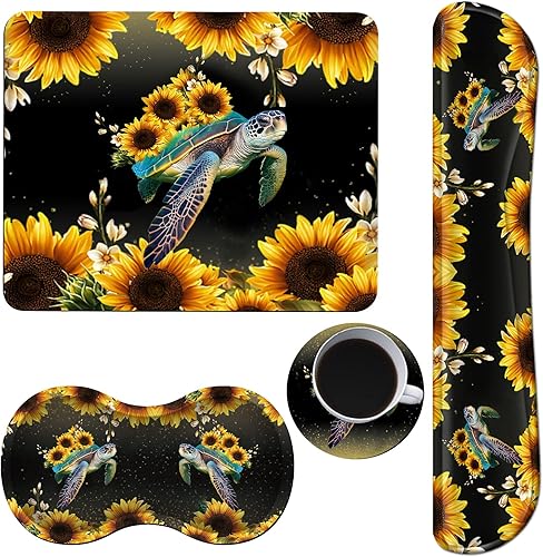 Alfombrilla de mouse con soporte de muñeca + almohadilla de muñeca para teclado + alfombrilla de mouse para juegos + bonitos posavasos juego de 4