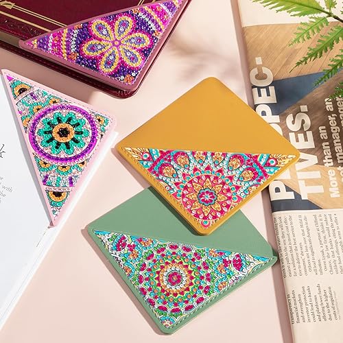 Miniatura 2 de ALKALO Juego de 6 marcapáginas de esquina de pintura de diamantes DIY 5d Mandala Diamond Page Book Art Kits
