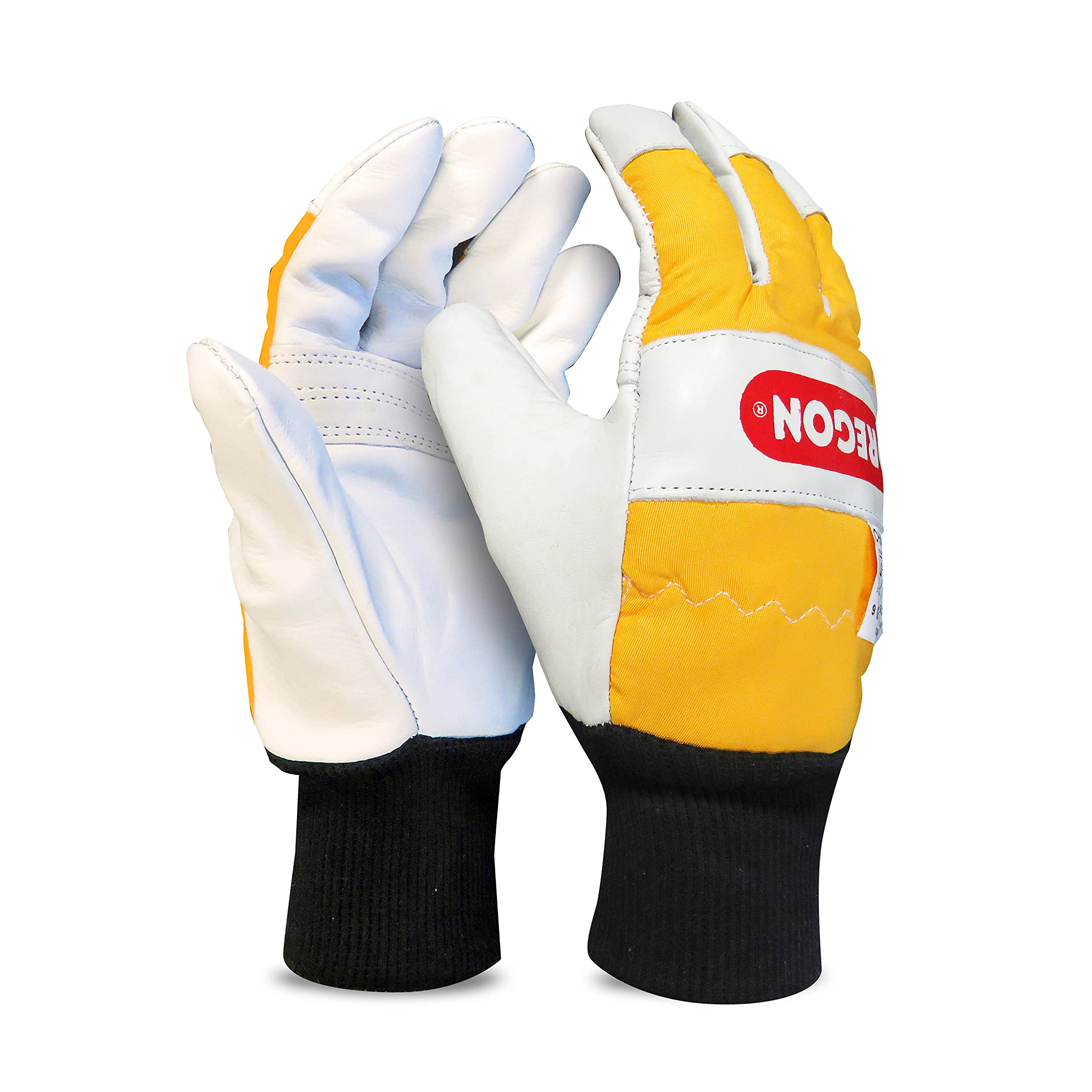 Oregon 575780 - Perneras anticorte para motosierra + Guantes de Seguridad para Cortar con Motosierra, Piel - 1 Par (M)