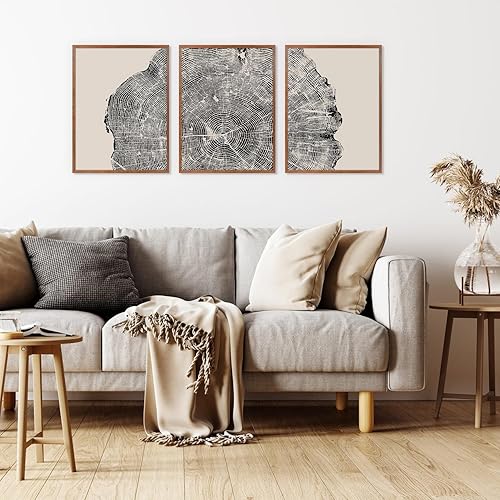 Miniatura 5 de CHDITB Juego de arte de pared de anillos de árbol de madera enmarcados, 16 x 24 pulgadas, lienzo blanco y negro, decoración de pared, impresiones