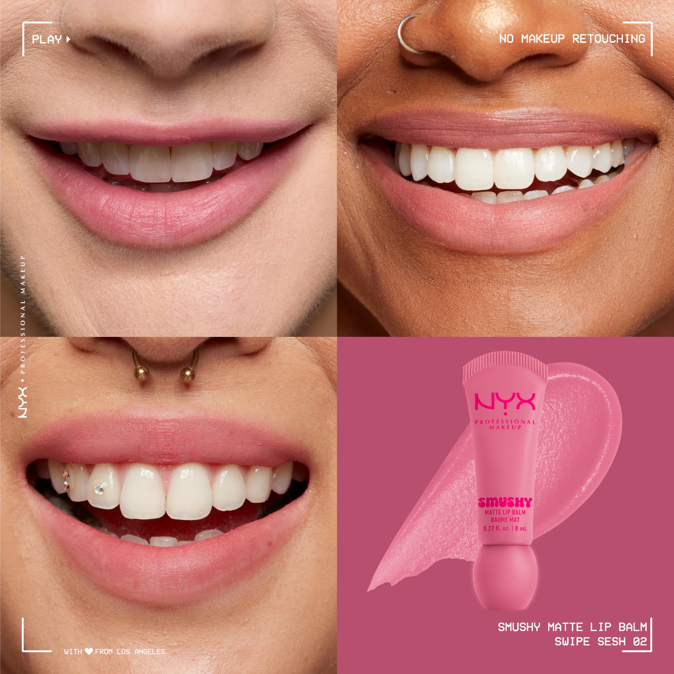 NYX Professional Makeup Balsamo Labbra Profumato, Labbra Morbide e Idratate, Effetto Soft Matte, Con Polvere di Riso di Mochi e Ceramidi, Smushy Matte, Tonalità: Swipe Sesh, 8 ml