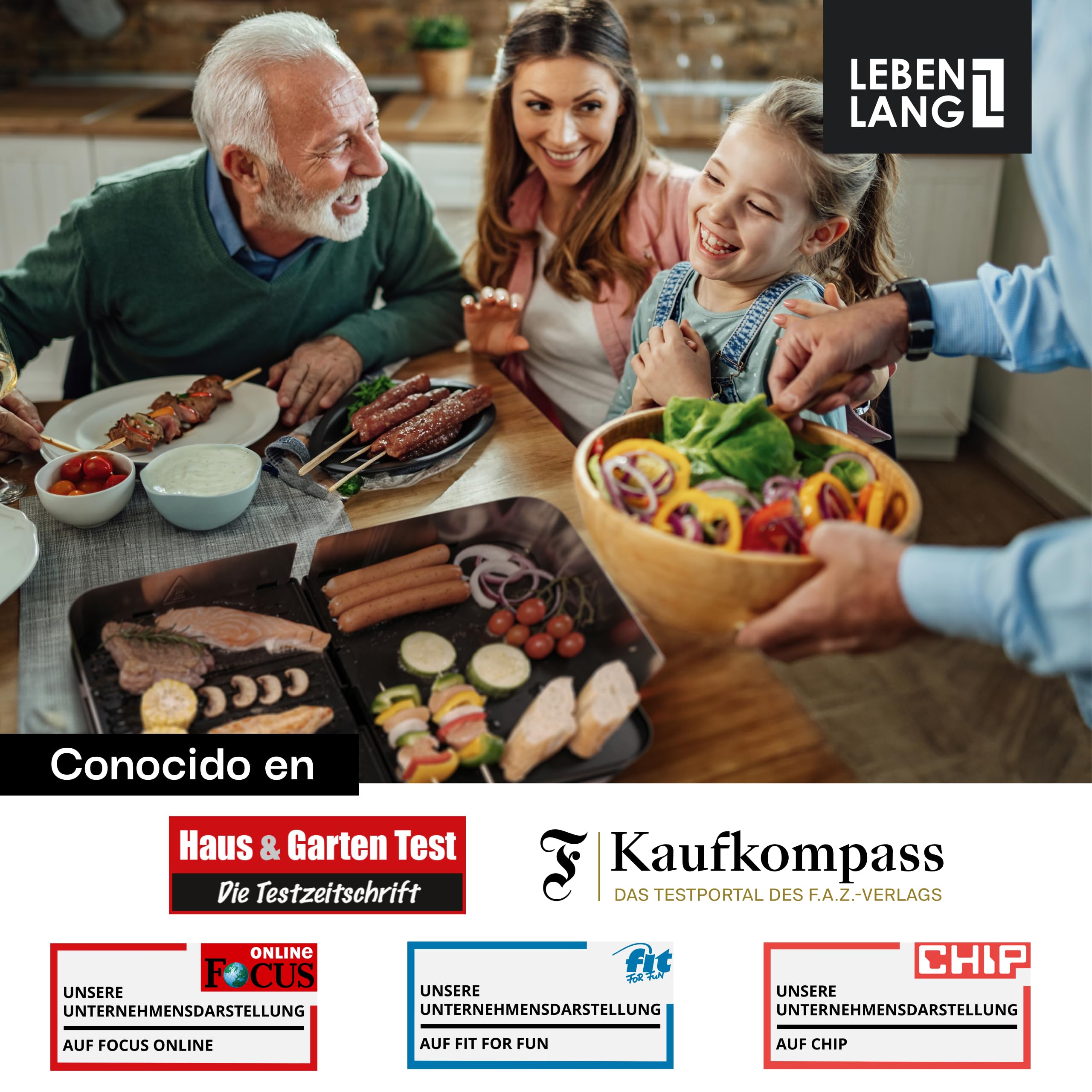 LEBENLANG 2400W Plancha Cocina - Incl. Pinzas para barbacoa & Protector contra salpicaduras I 48x30cm Para interior y exterior I Plancha electrica para cocinar Grelhador electrico Plancha de asar xxl