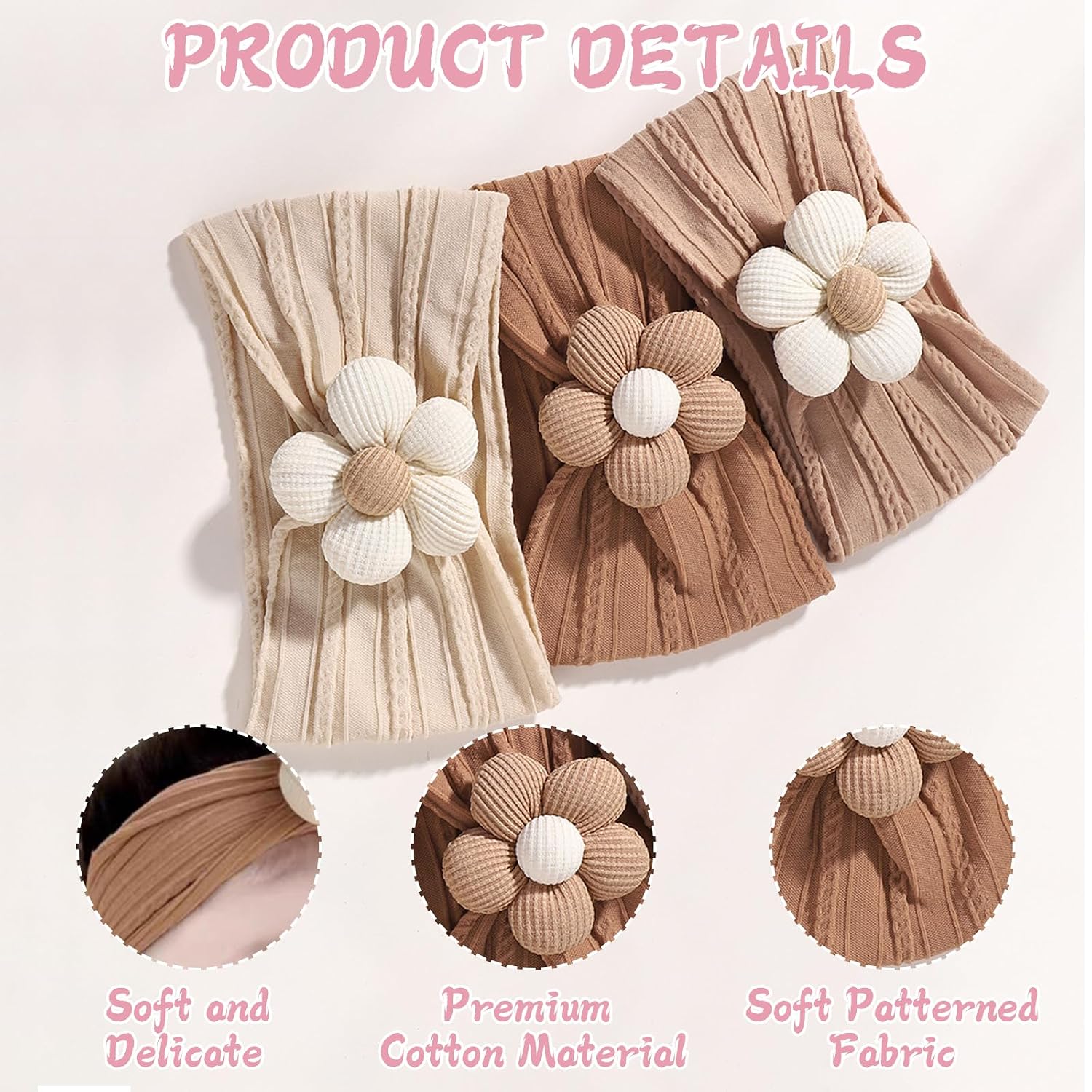 4 Pack Baby Girl Flower Headbands and Socks Set, Soft 3D Floral Hair Accessories and Non-Slip Grippy Socks for Newborn Infant Toddler 0-3 Years
