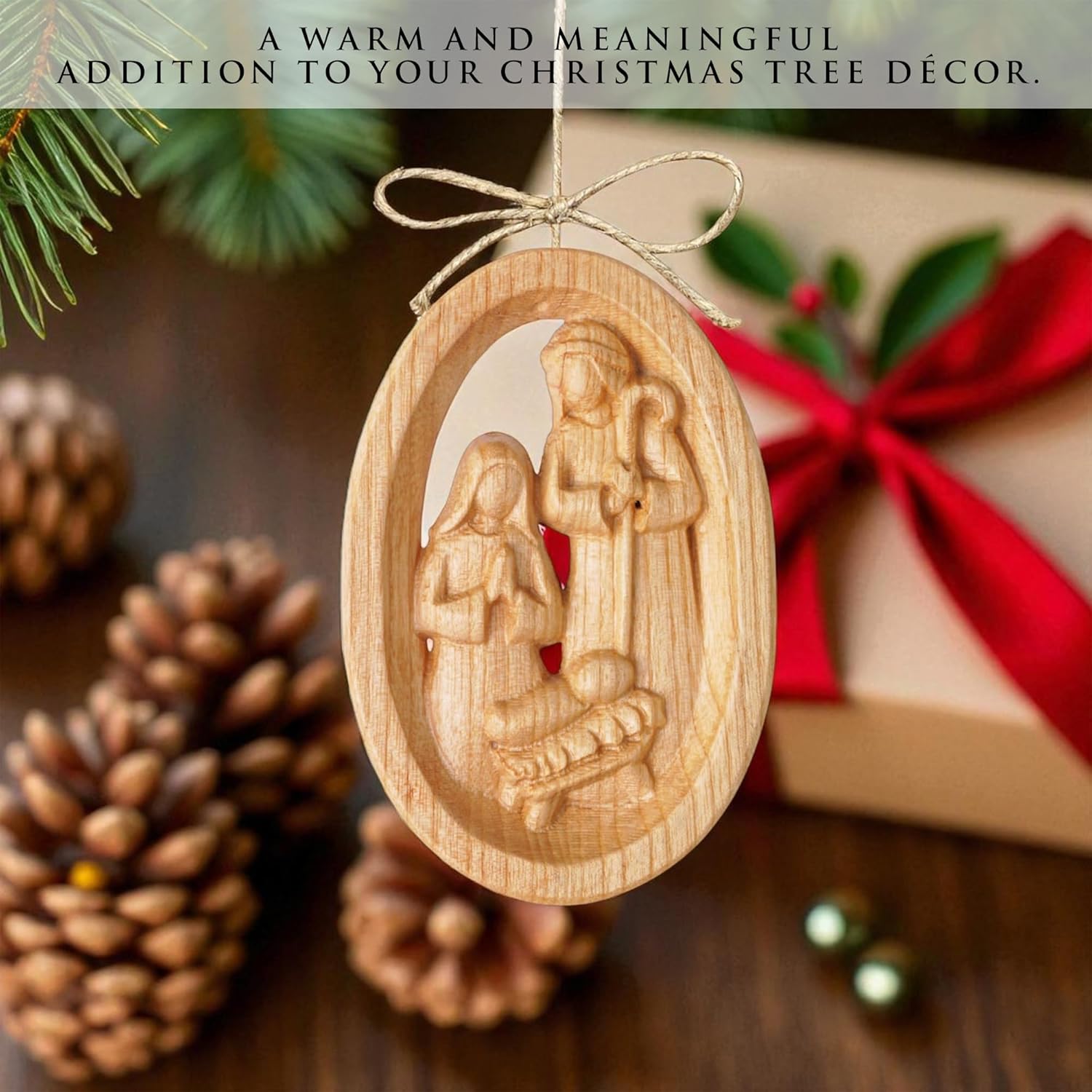 Hand-Carved Wooden Nativity Ornament for Christmas Tree 2025, 3D Wooden Nativity Scene Christmas Decoration, Baby Jesus Ornament for Tree, Christian Catholic Religious Gifts for Women Men - Image 3