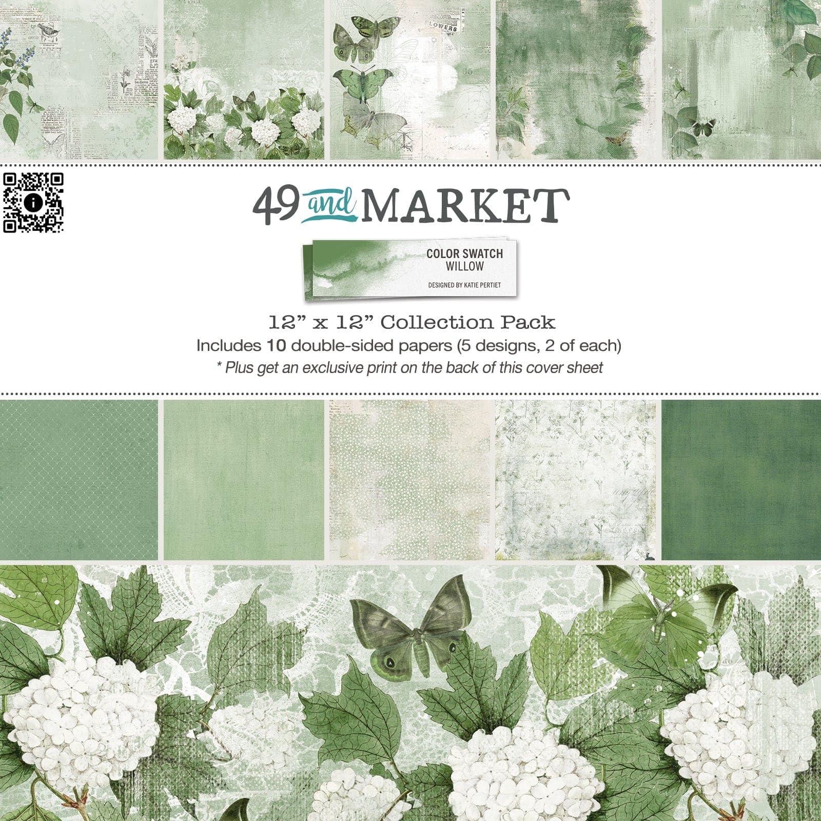 49 And Market - Color Swatch Willow Collection 12x12 Paper Pack - 10 Double-Sided Heavyweight Cardstock Sheets for Scrapbooking, Crafting, and DIY Projects