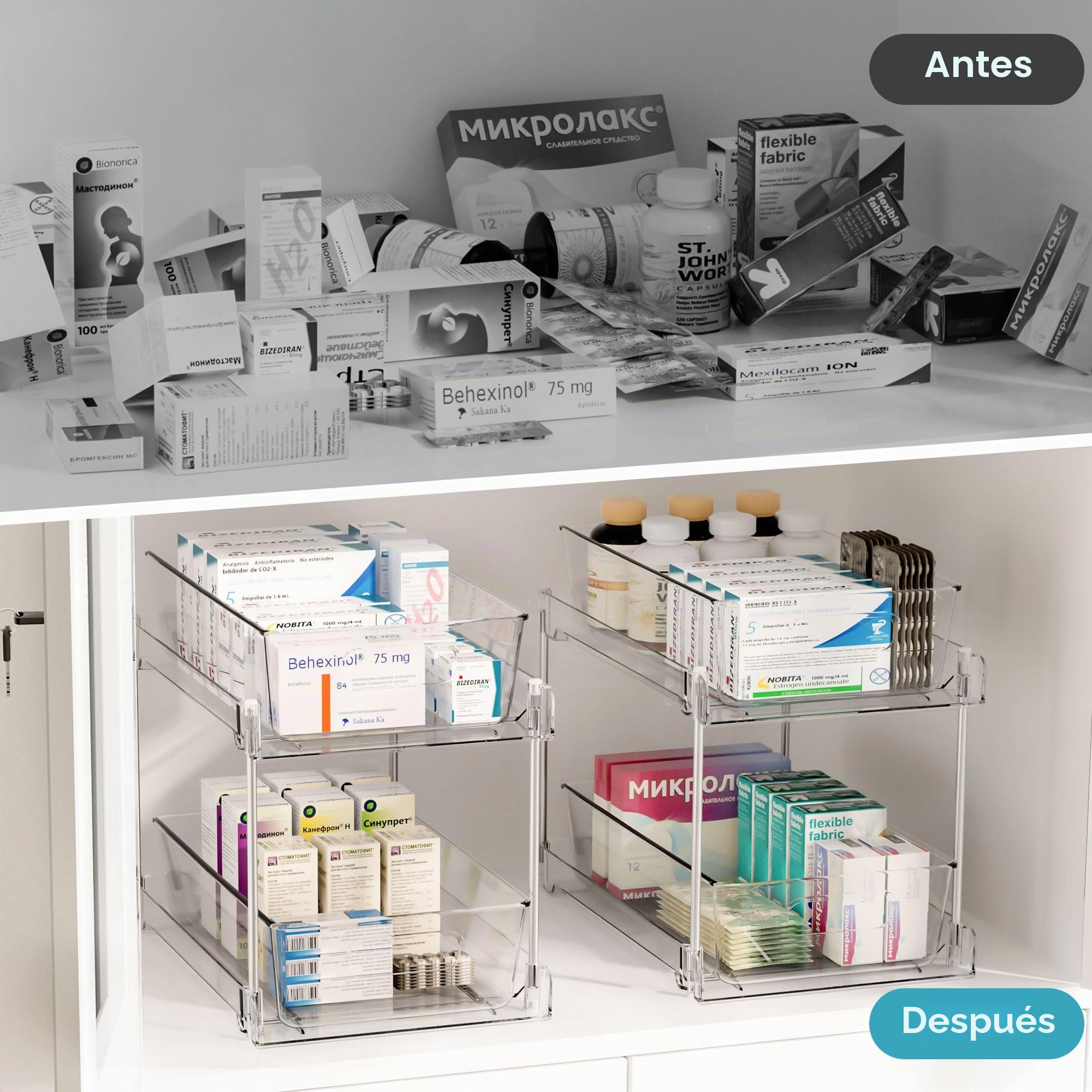 Vtopmart Paquete de 2 organizadores extraíbles para debajo del fregadero (estándar S) | Cajones deslizables, almacenamiento multiusos, visibilidad clara, fácil instalación