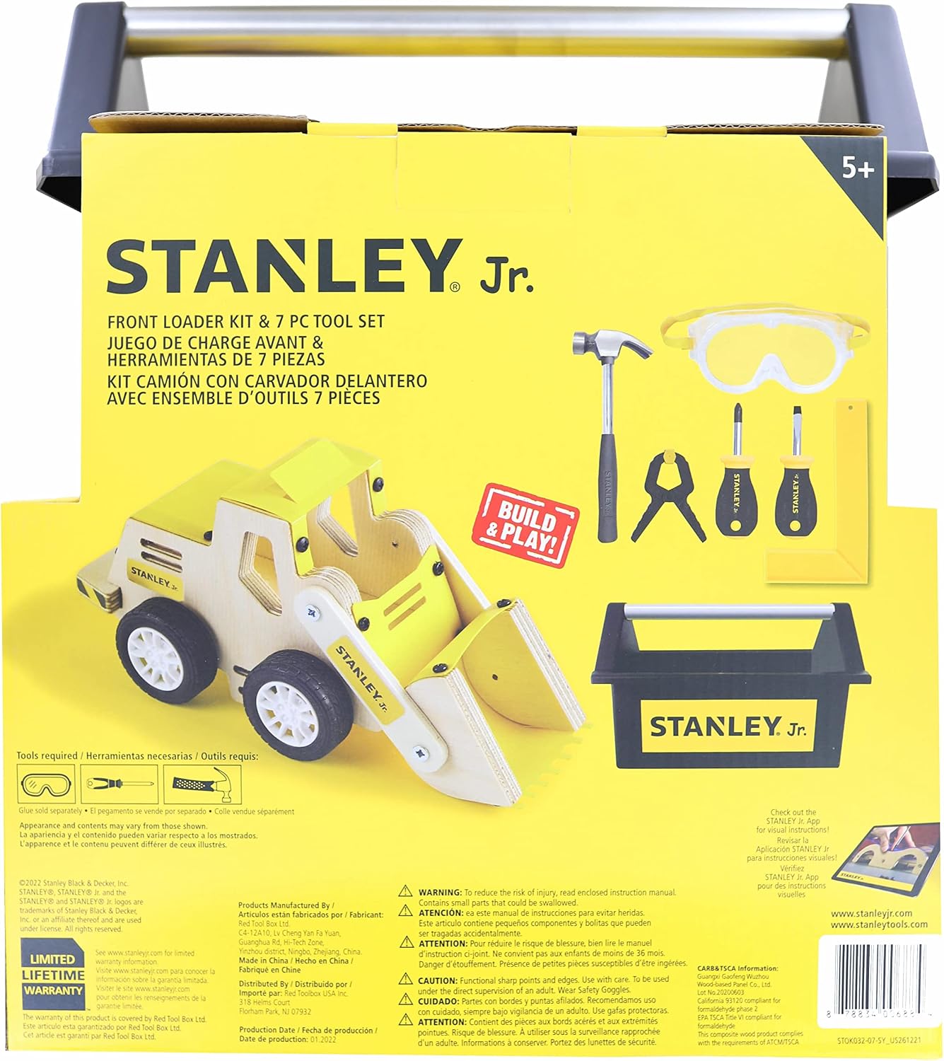 RED TOOLBOX Stanley Jr. 7 Piece Tool Set | Real Tools for Kids