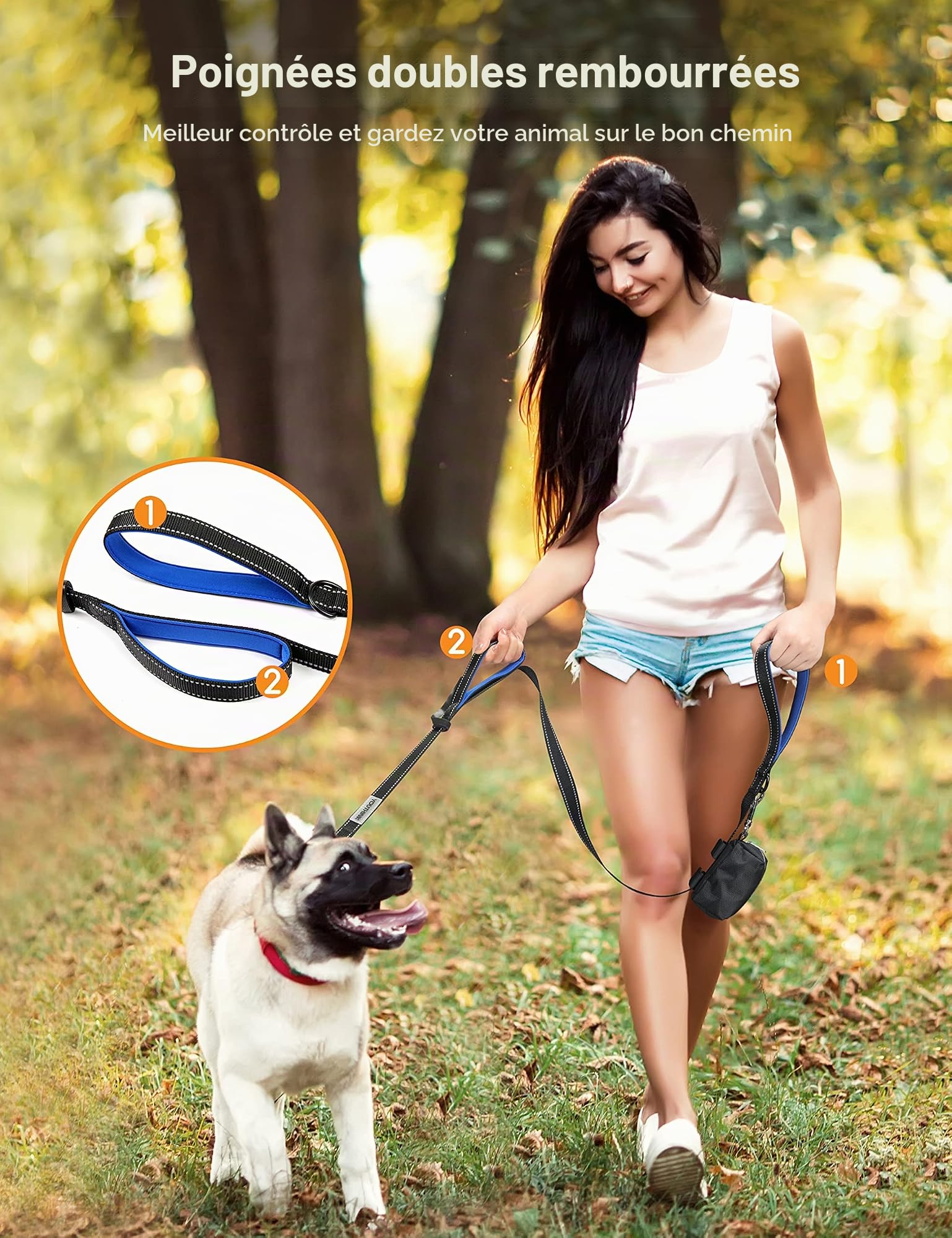 YOUTHINK Laisse Double pour 2 Chiens, Laisse de Dressage Réglable, Élastique 2m Réfléchissant en Nylon, 360º sans Enchevêtrement