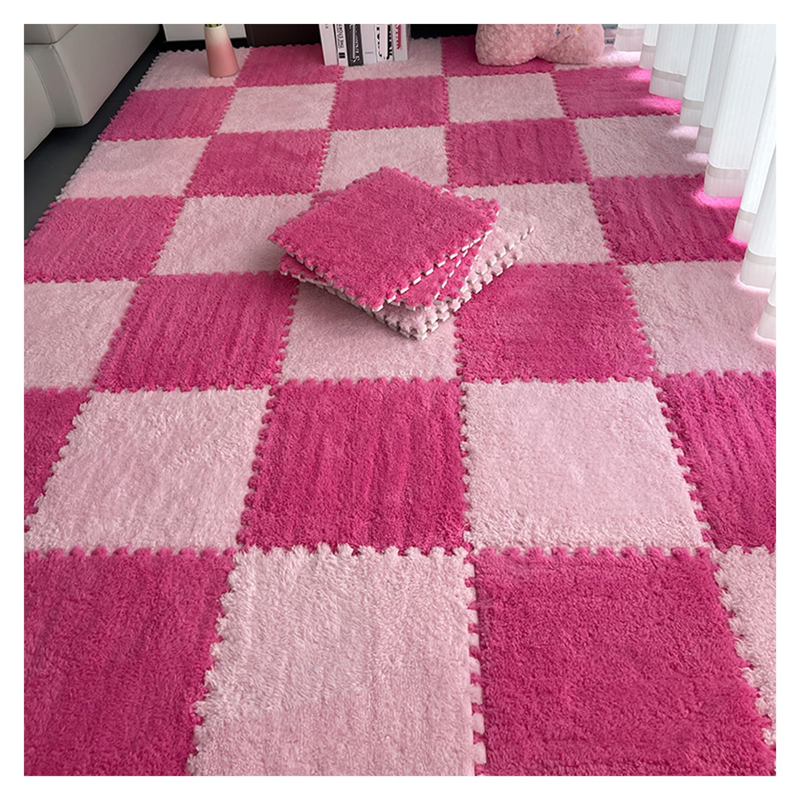 Palimats Alfombra de juego de rompecabezas de 20 piezas, losetas de alfombra entrelazadas de felpa, losetas cuadradas de espuma esponjosa for el piso, alfombras de área de 12 "x 12" for la sala de jue