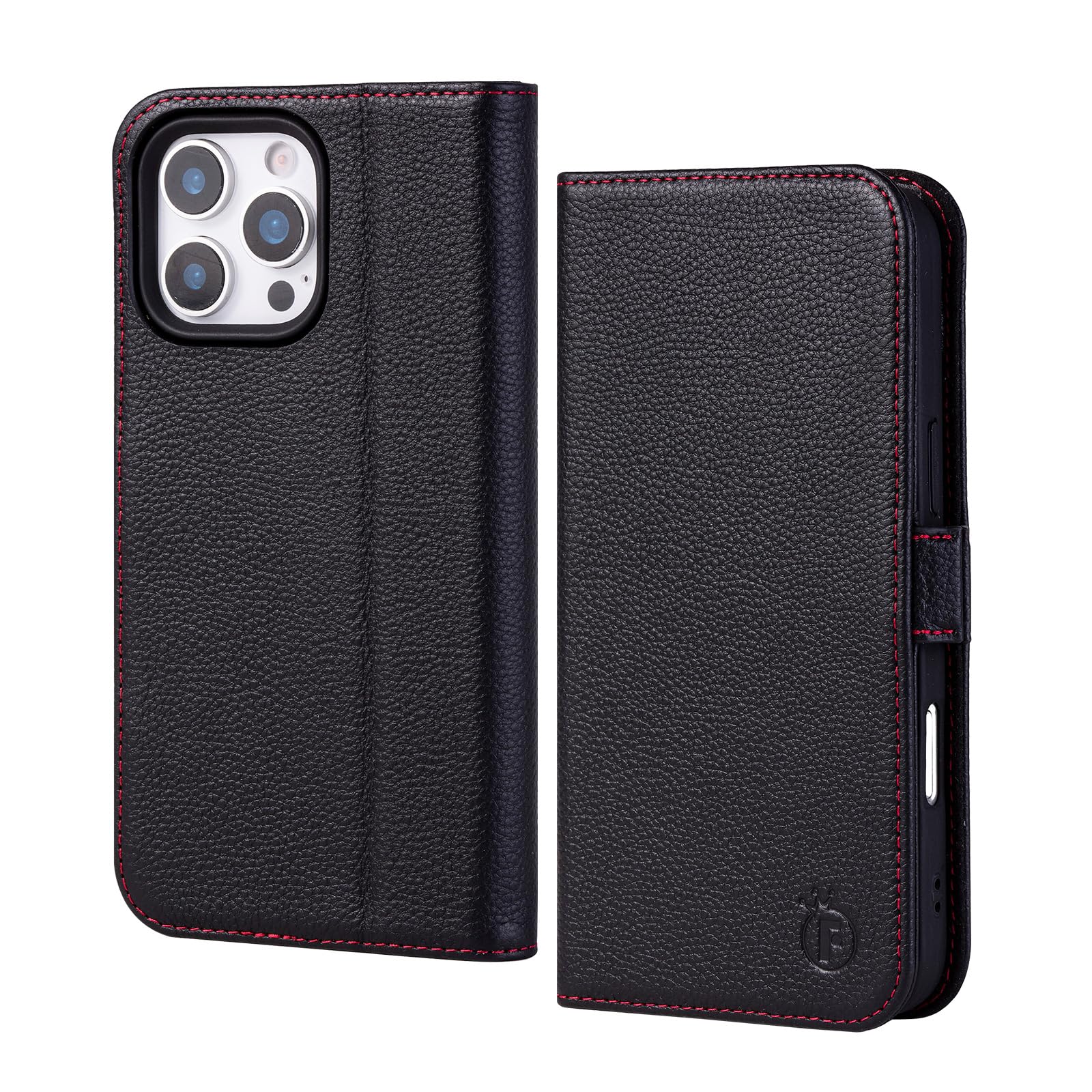 FiitCASE Case for iPhone 16 Pro 6.3" 2024-Genuine Leather Folio Magnetic Closure RFID Blocking Card Holder Kickstand Full Protection Phone Case