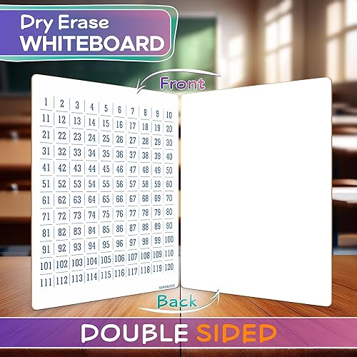 Miniatura 3 de SCRIBBLEDO Tabla de números de borrado en seco de 9 x 12 pulgadas, pizarra blanca para profesores, estudiantes, 100 para primer grado, aula, niños,