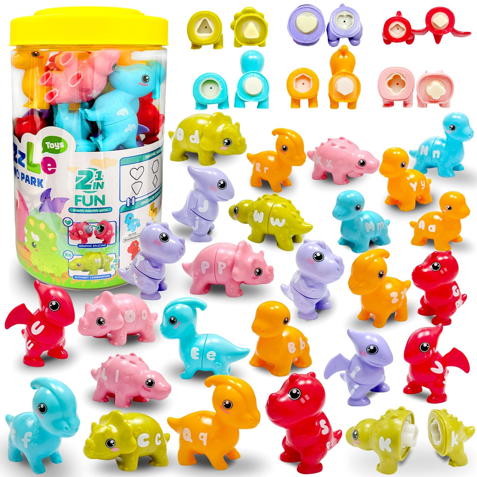 26 Pcs Double-Sided ABC Dinosaur Alphabet Matching Letters Game, Learning Toys for 3 4 5 6 Year Olds, Matching Letter Educational Montessori Toys, Gifts for 3 4 5 Year Old Girls Boys