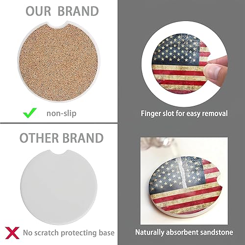 Miniatura 4 de Posavasos de automóvil con bandera estadounidense para mujer, paquete de 2, retro, absorbentes, para portavasos de automóvil, de cerámica,