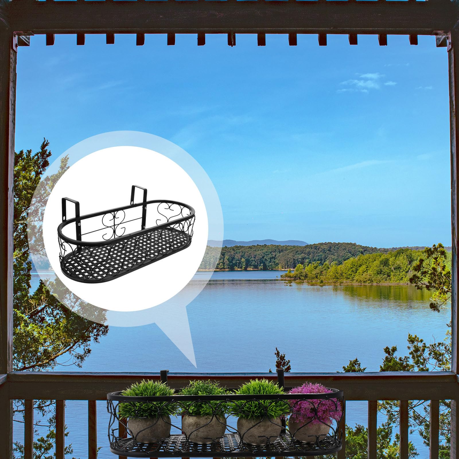 Blumenkasten Halterung für Geländer Hängendes Pflanzenregal aus Eisen Schwarz Stabil und Formfest für Balkon und Garten