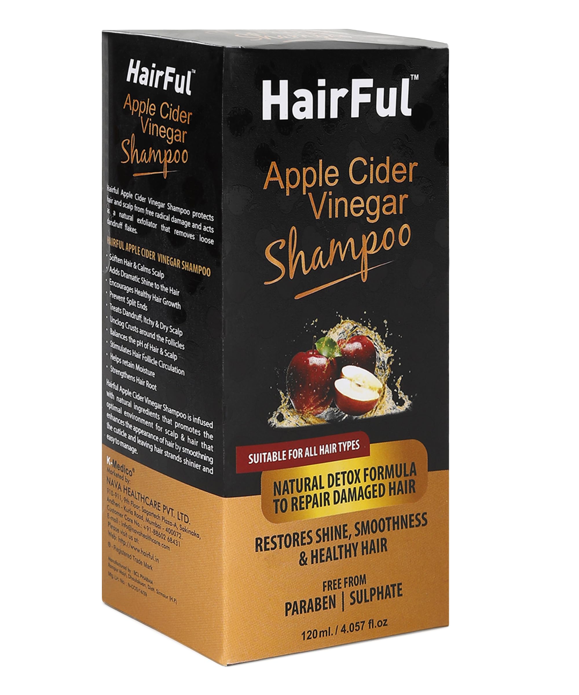 HairFul Hair Fall Control Apple Shampoo(Apple Cider Vinegar) Natural Anti Hair Fall & Hair Growth Shampoo 120ml | Unisex-image-9