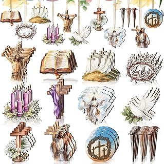 Spiareal 36 Pcs He is Risen Ornaments Wooden Religious Easter Ornaments for Tree Rustic Jesus Cross Wood Cutouts He is Risen Easter Decorations for Small Tree Home Indoor Decor