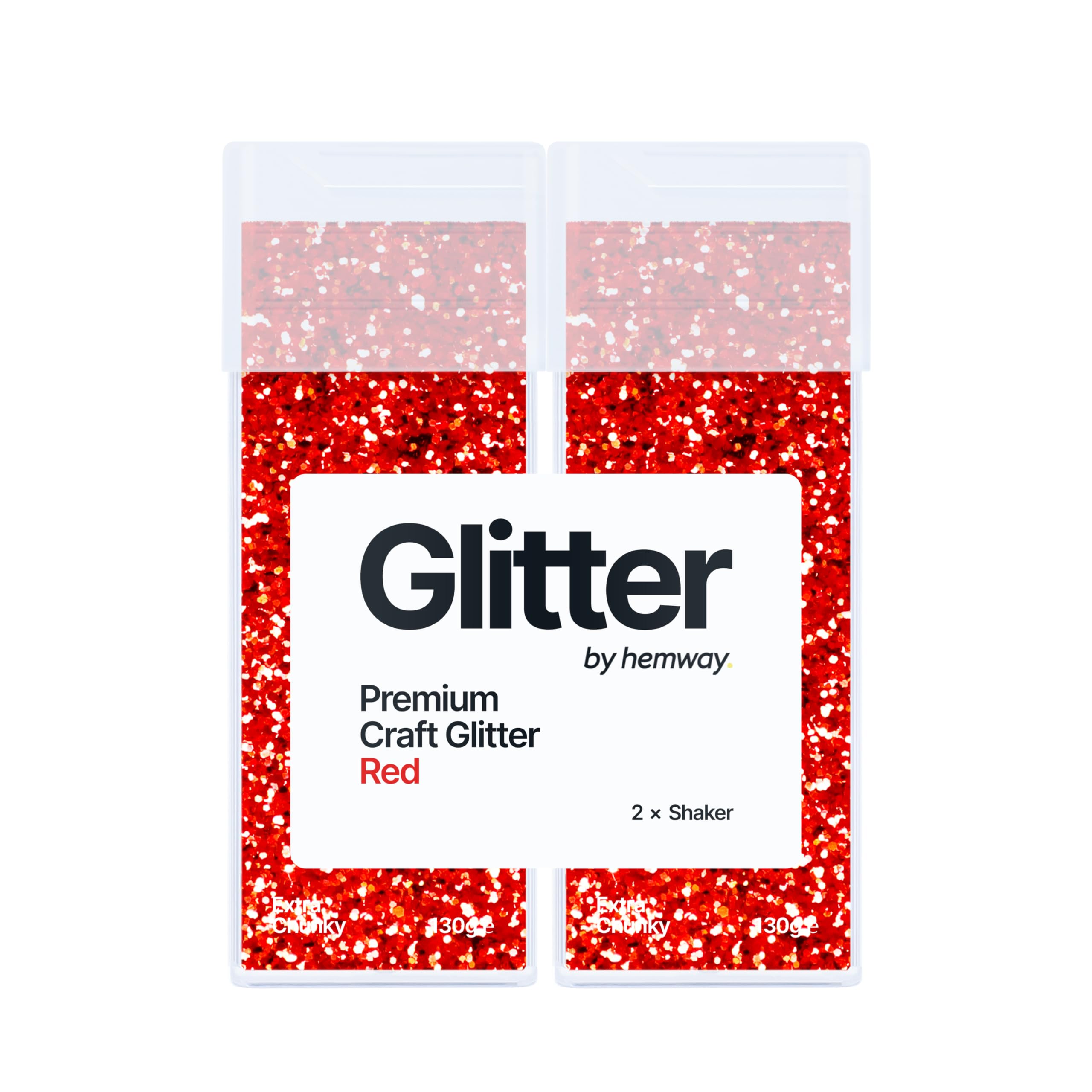 Hemway Glitter Shaker Red 130g x2 Pack Extra Chunky, Craft Glitter Shakers for Resin & Epoxy Crafts, Christmas Art Supplies