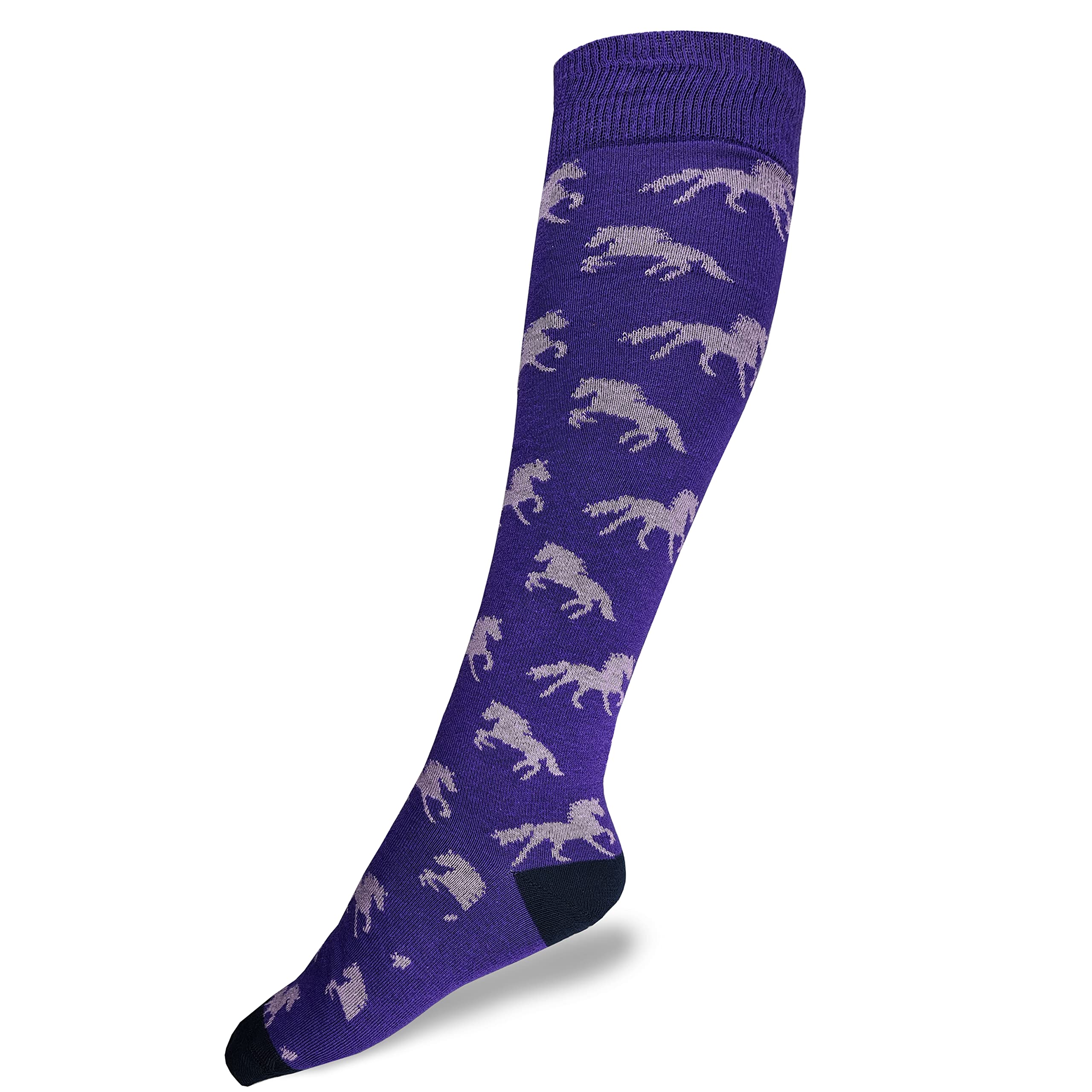 Hazy Blue Mix and Match Women's/Ladies Knee High Socks Argyle & Horse Designs - Cotton Long Equestrian Riding Socks, UK 3-8 Size (3-8, Purple Horse)