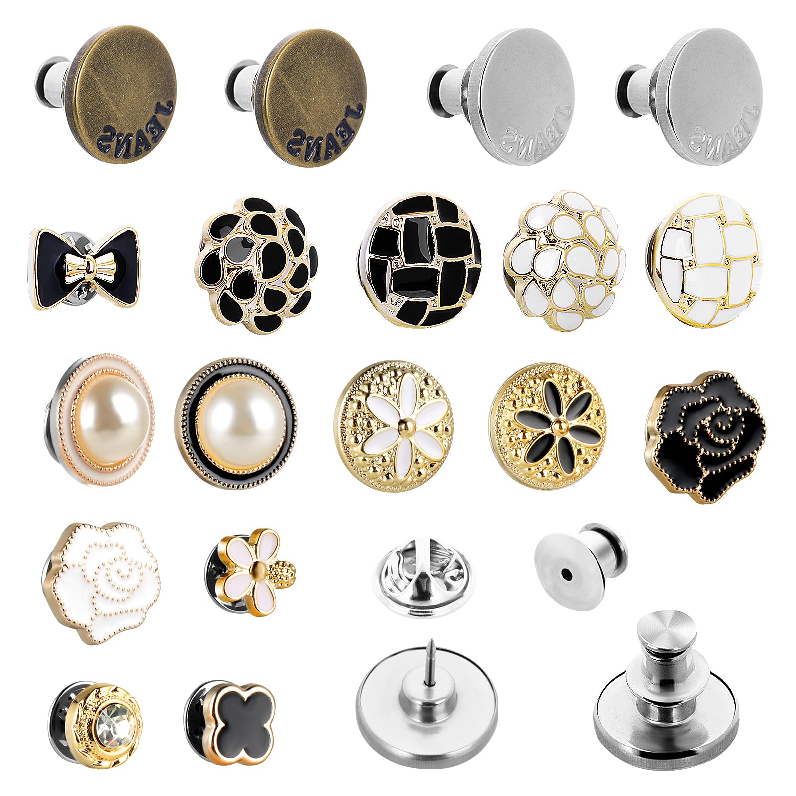 18Pcs No Sew Button Pins for Clothes, Assorted Instant Cover up Button Pins Replacement No Sew Shirt Brooch Button Pins for Women Dress Clothes Jeans Hat Bags