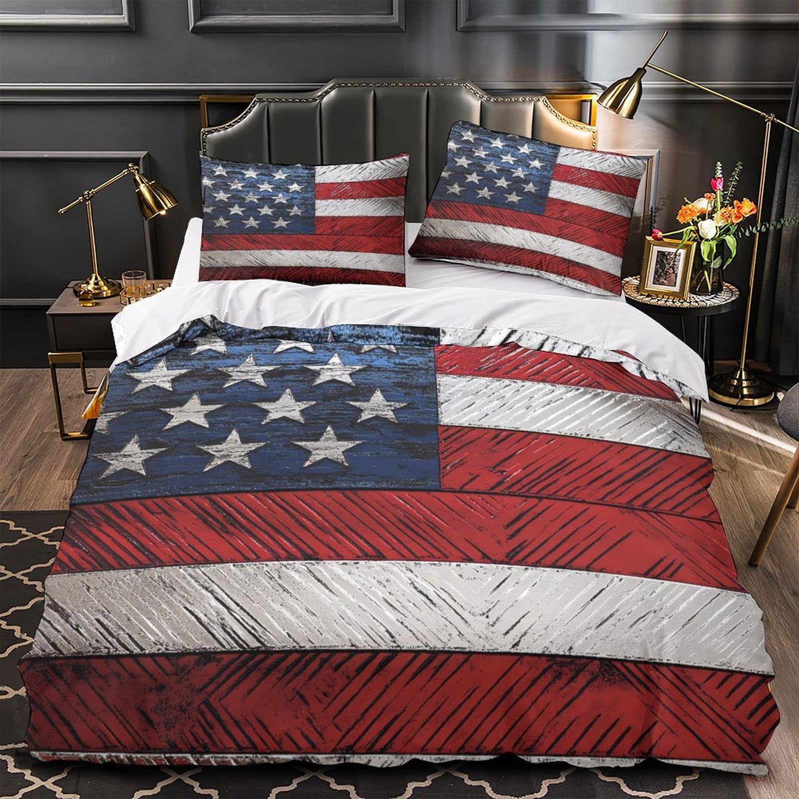 Parure de lit drapeau américain 140x200 cm pour chambre d'ado garçon ou fille
