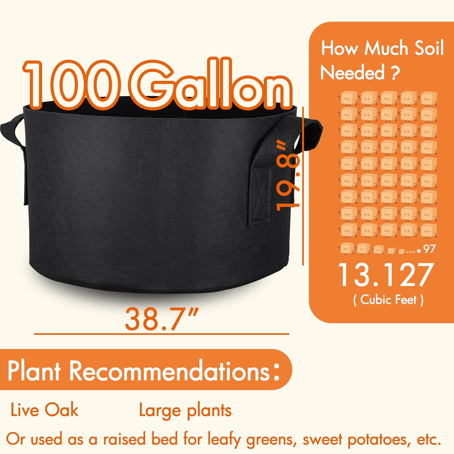 Gardzen 2-Pack 100 Gallon Grow Bags, Aeration Fabric Pots with Handles, Pot for Plants - Image 4