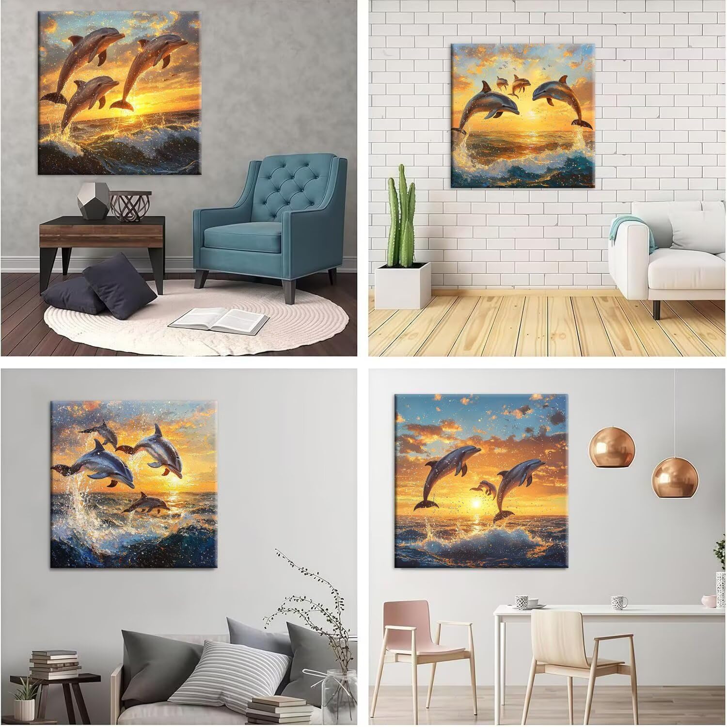 QIANLUOO Delfín del atardecer 5D Kits de Pintura de Diamantes 35x35cm G-818 | DIY Diamond Painting Kit Completo, 4 pcs Diamante Pintura, para Niños y Adultos Principiantes, Decoración de Pared del Hogar