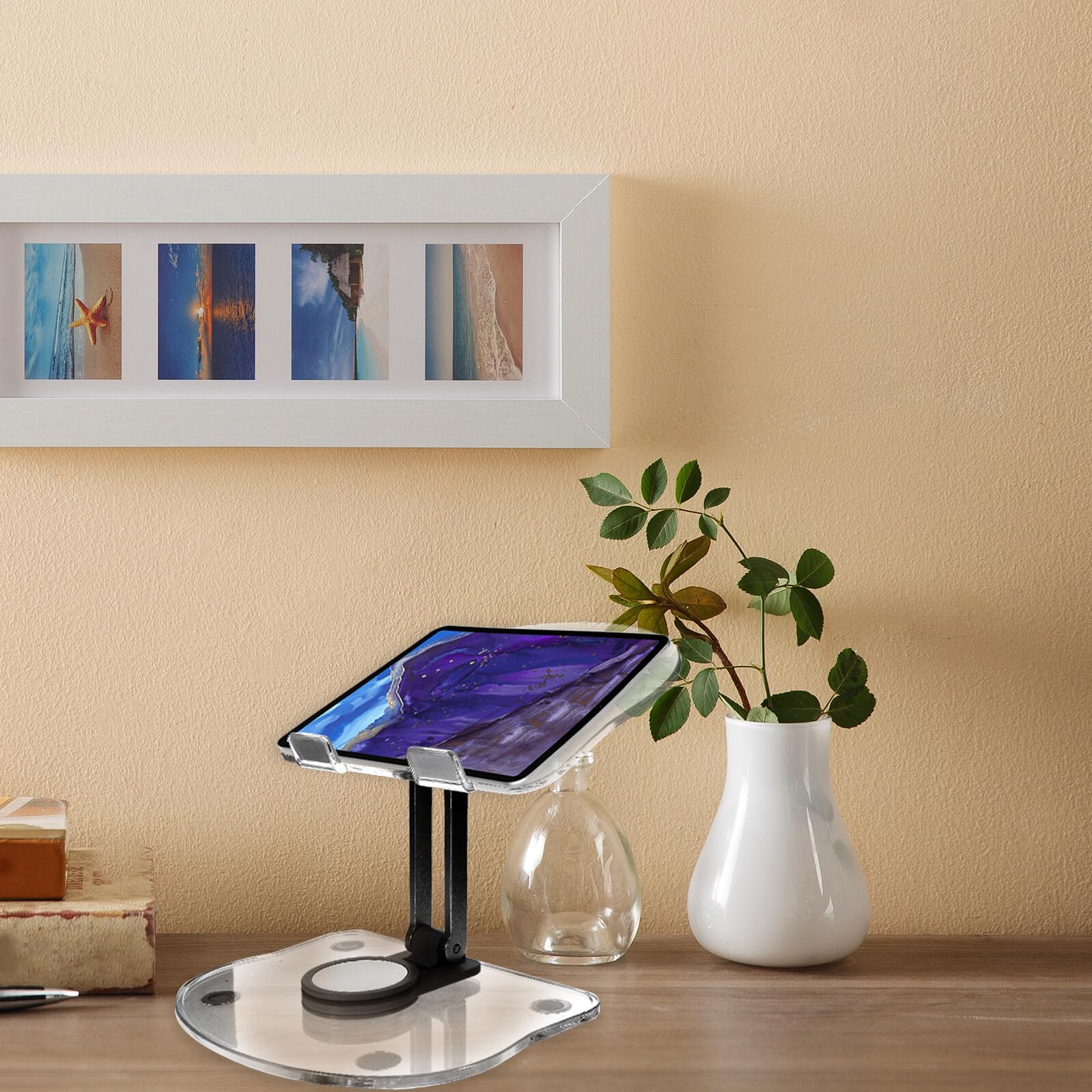 STOBAZA Soporte de Escritorio para Tablet Plegable y Ajustable de Acrílico Negro Base Antideslizante Soporte Sólido para Tabletas Portátil Adecuado para Oficina y Uso Multifuncional
