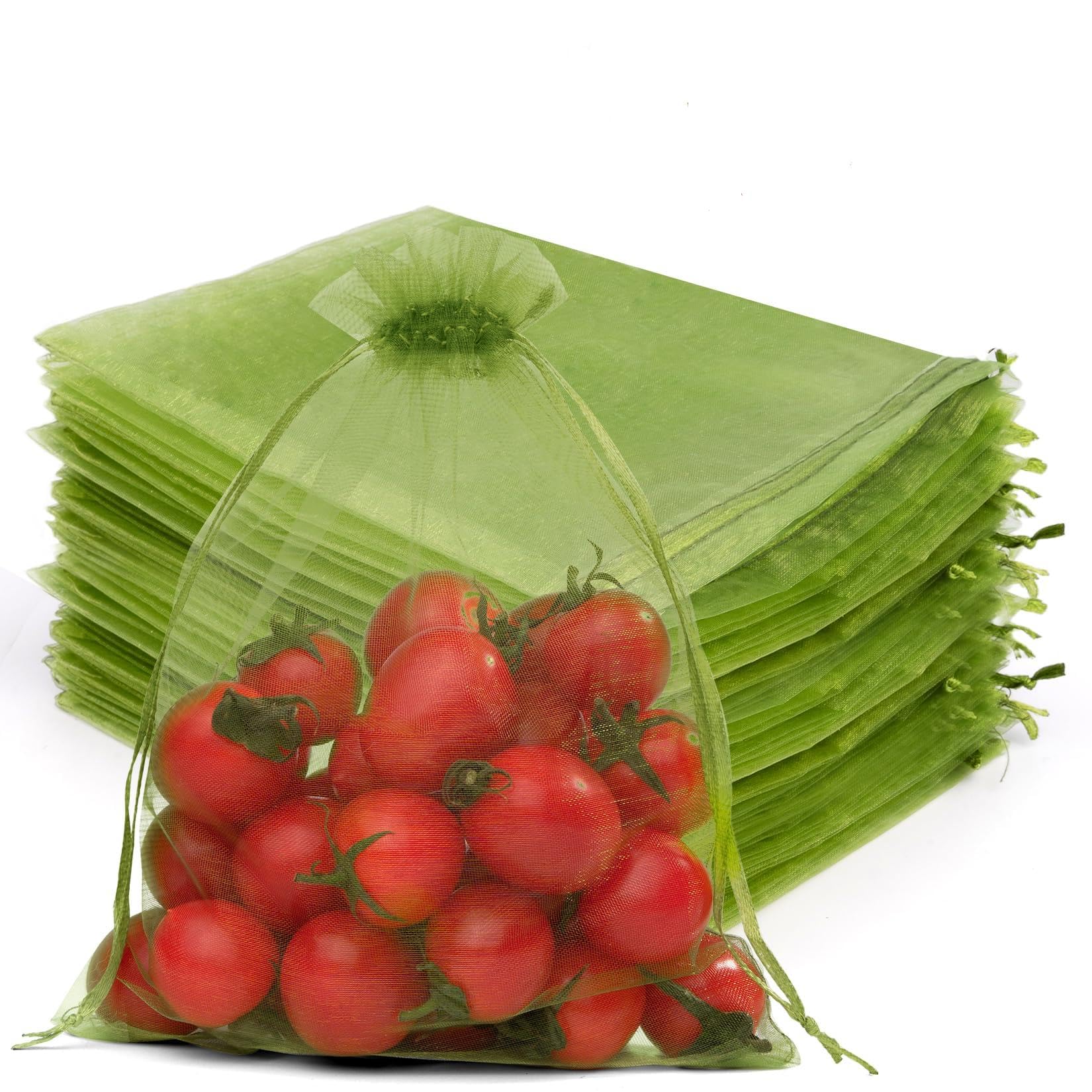 Crweety 50PCS Organza Bags 6x9 Green Mesh Bags Drawstring Sheer Goodie Pouch for Jewelry Candy Treats Weddings Gifts Birthday Party Favors Halloween Christmas Packaging, Fruit Protection Bag Bulk
