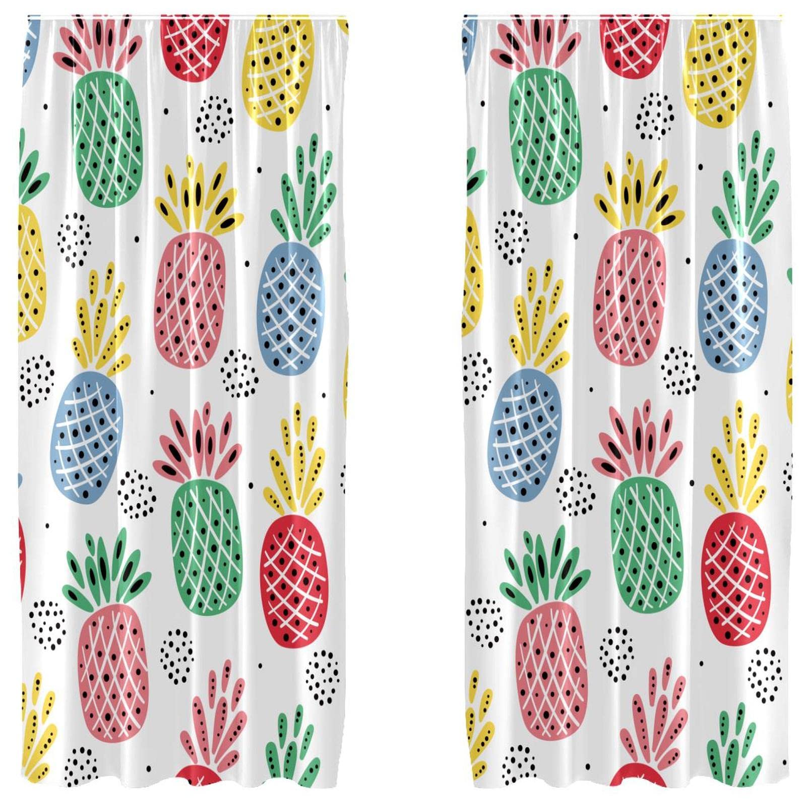 Lot de 2 rideaux ananas colorés 140x213 cm à passe-tringle