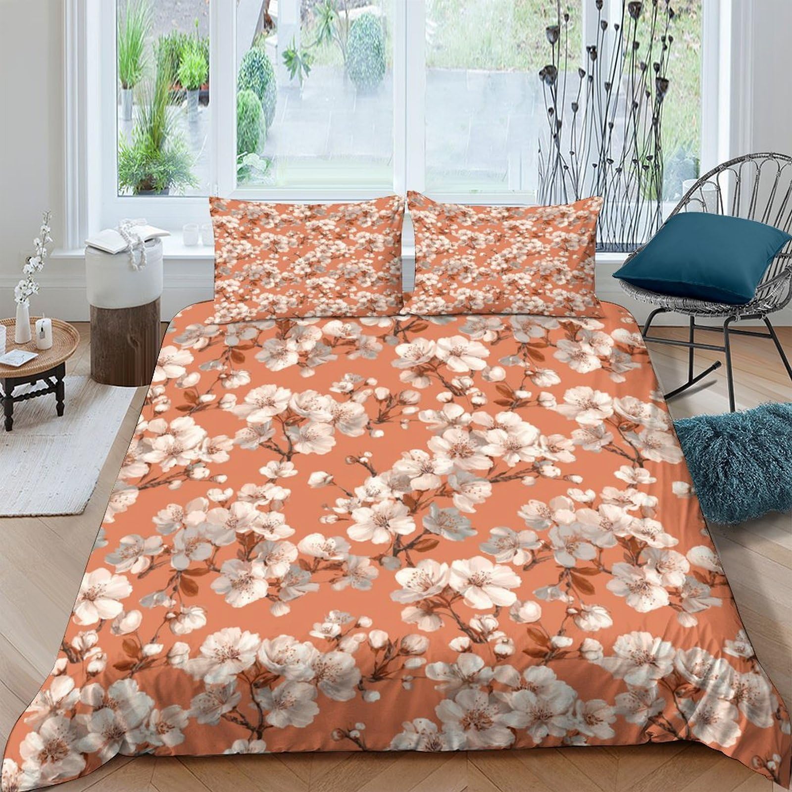 Housse de couette anti transpiration lit king size imprimé cerisier