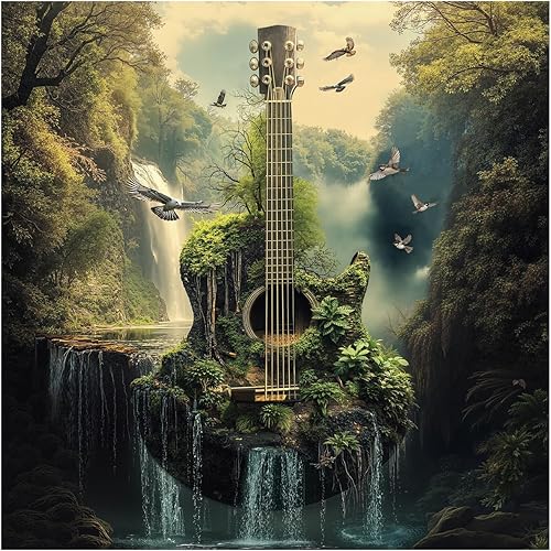 Rompecabezas de 1000 piezas para adultos, diseño de bosque de guitarra, naturaleza, rompecabezas de fantasía, paisaje, pájaro, plantas, desafiantes
