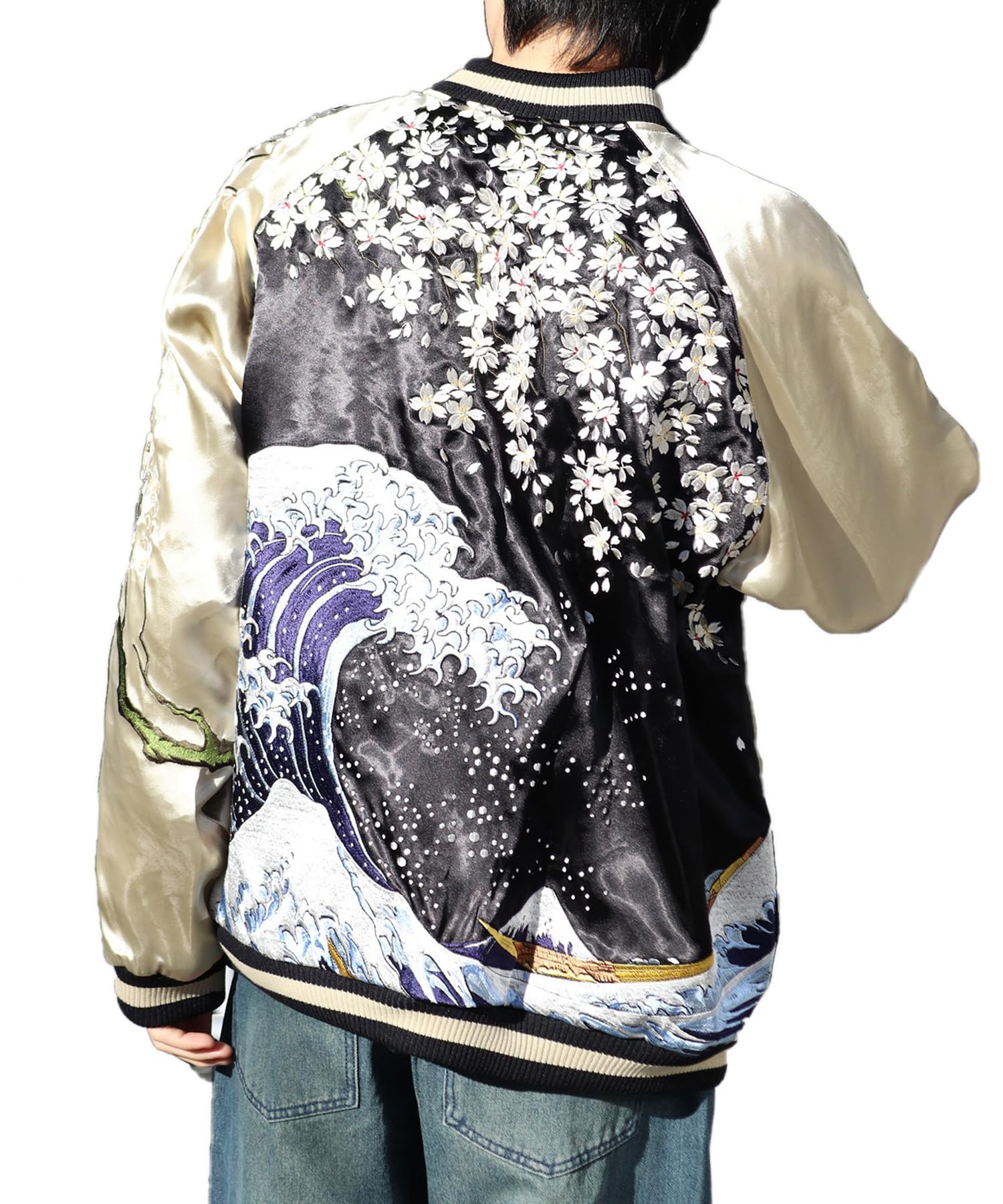 【侍】百花繚乱 龍 刺繍 リバーシブル スカジャン S 和柄 ジャケット 百花繚乱 和柄リバーシブルスカジャン（兎）（スカジャン