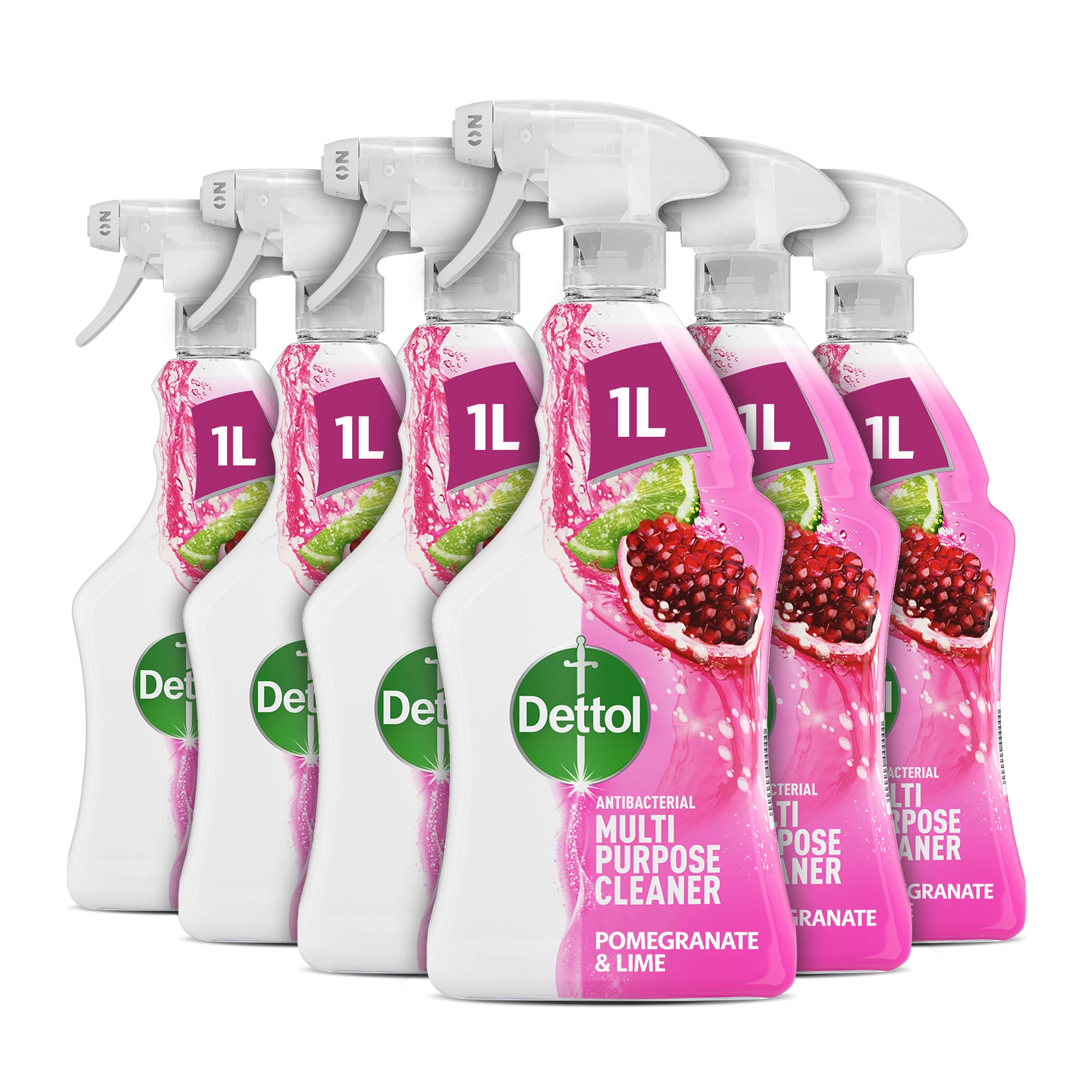 Dettol Spray, Antibacterial Multipurpose Cleaner, Pomegranate & Lime, 6L (1L x 6pck), Household Disinfectant, Deep Clean, Kitchen and Bathroom surfaces, Kills 99.9 Percent of Germs