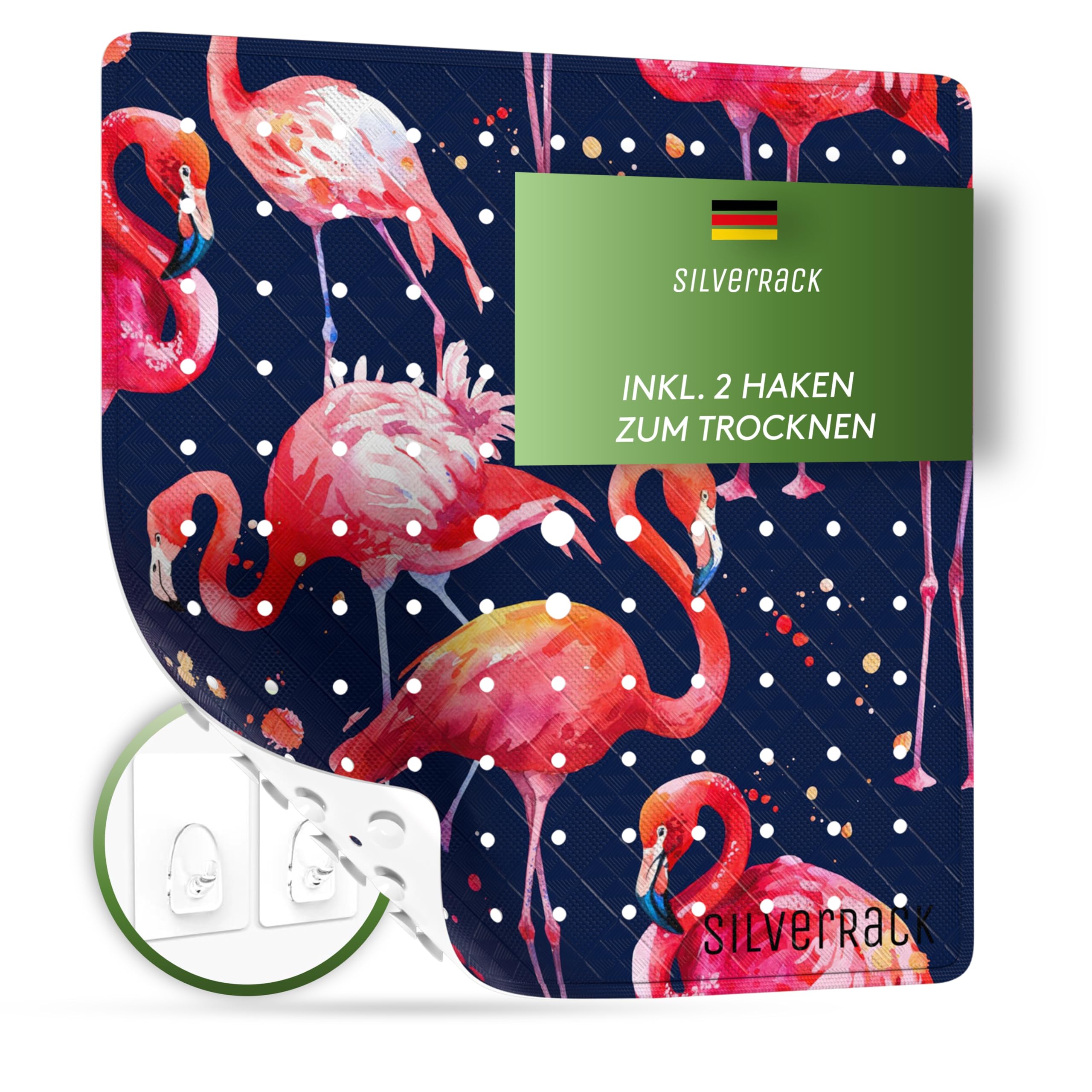SilverRack Duschmatte Rutschfest 53x53 cm (Flamingo Motiv Lila) - Antirutschmatte Dusche BPA-Frei - Badematte Maschinenwaschbar und Schimmelresistent - Duscheinlage
