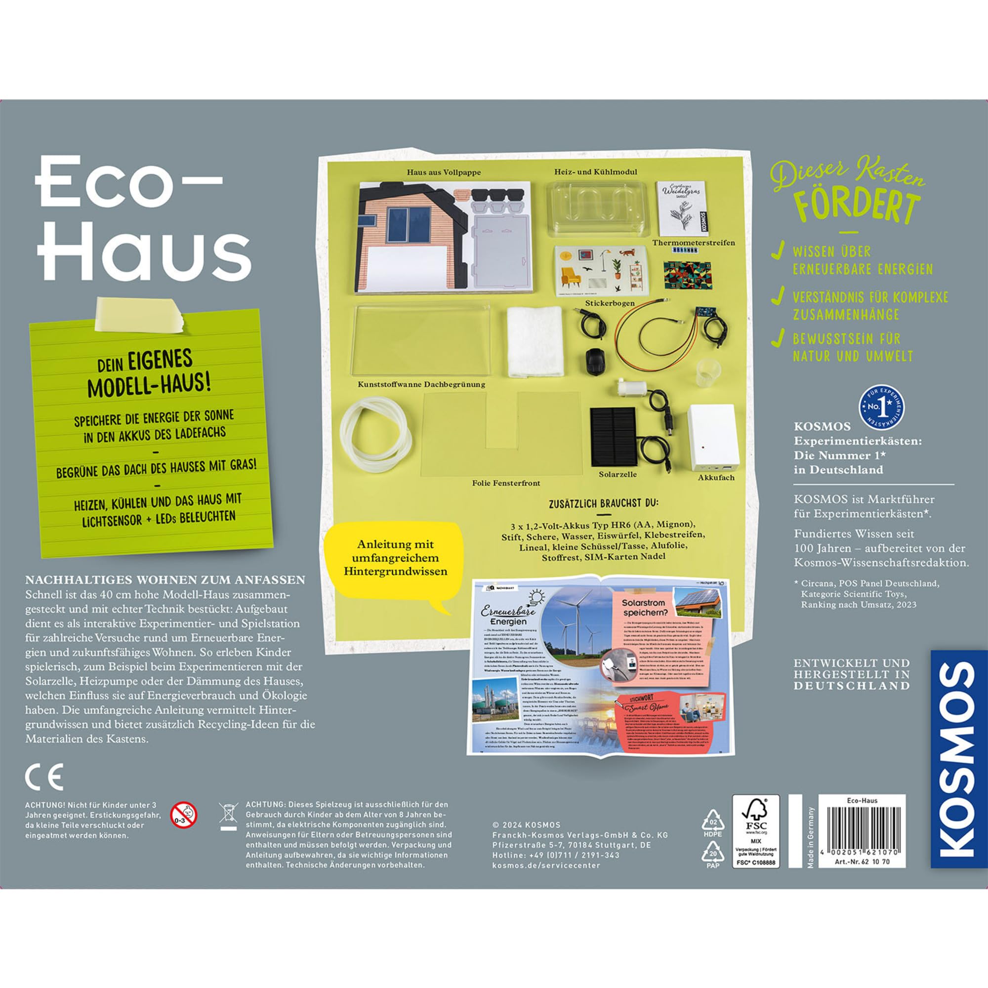 KOSMOS 621070 Eco-Haus - Uso Inteligente de la energía - Tu Gran Modelo de Prueba, Caja de experimentos para niños a Partir de 8 años sobre Temas de energía Solar, energías regenerativas y
