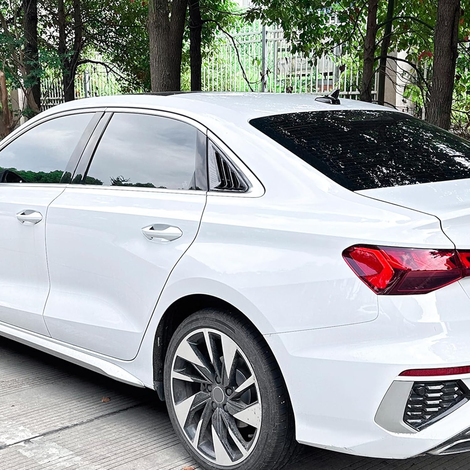 Rear Side Window Louver Shutter Cover Fit for Audi A3 8Y 2021-2024 2022 2023 Gloss Black Carbon Fiber Look