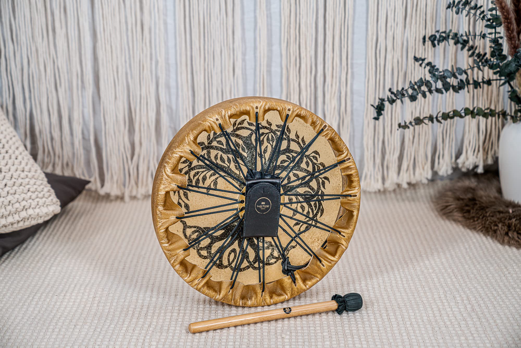 Sonic Energy Frame Drum 15 Pollici – Tree of Life – Tamburo a mano per meditazione, viaggi sonori, percussioni – Strumento sciamanico con pelle di bufalo – incluso battente (HOD15-TOL)